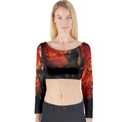 Steampunk, Wonderful Steampunk Lady In The Night Long Sleeve Crop Top