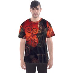 Steampunk, Wonderful Steampunk Lady In The Night Men s Sports Mesh Tee