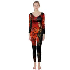 Steampunk, Wonderful Steampunk Lady In The Night Long Sleeve Catsuit