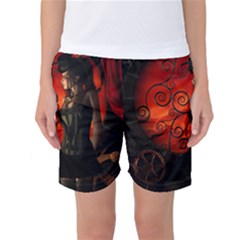 Steampunk, Wonderful Steampunk Lady In The Night Women s Basketball Shorts by FantasyWorld7