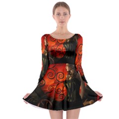 Steampunk, Wonderful Steampunk Lady In The Night Long Sleeve Skater Dress