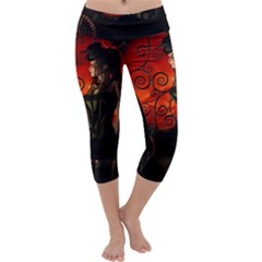 Steampunk, Wonderful Steampunk Lady In The Night Capri Yoga Leggings by FantasyWorld7