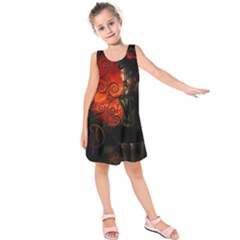 Steampunk, Wonderful Steampunk Lady In The Night Kids  Sleeveless Dress by FantasyWorld7