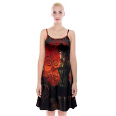 Steampunk, Wonderful Steampunk Lady In The Night Spaghetti Strap Velvet Dress