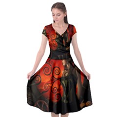 Steampunk, Wonderful Steampunk Lady In The Night Cap Sleeve Wrap Front Dress by FantasyWorld7