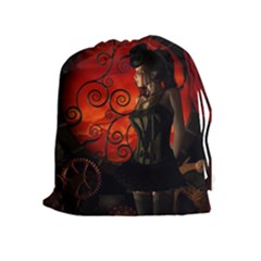 Steampunk, Wonderful Steampunk Lady In The Night Drawstring Pouches (extra Large) by FantasyWorld7