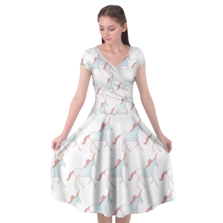 Unicorn Pattern Cap Sleeve Wrap Front Dress