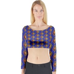 Blue Geometric Losangle Pattern Long Sleeve Crop Top