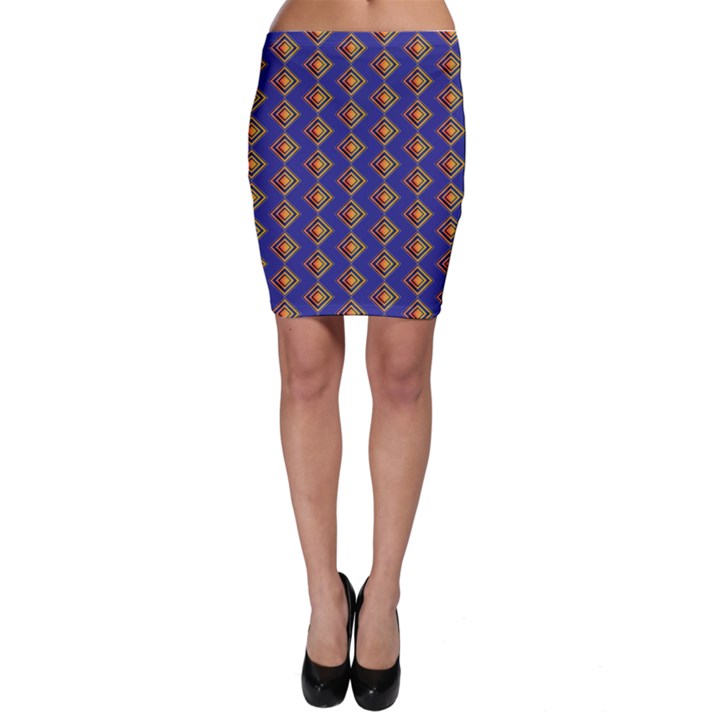 Blue Geometric Losangle Pattern Bodycon Skirt