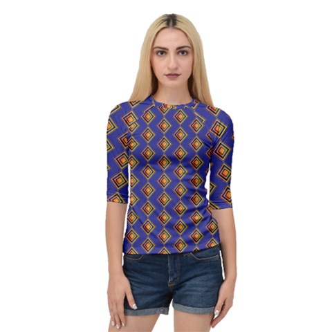 Blue Geometric Losangle Pattern Quarter Sleeve Tee by paulaoliveiradesign