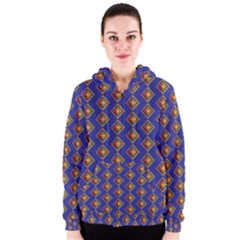 Blue Geometric Losangle Pattern Women s Zipper Hoodie by paulaoliveiradesign