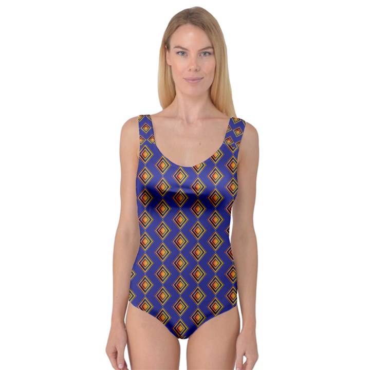 Blue Geometric Losangle Pattern Princess Tank Leotard 