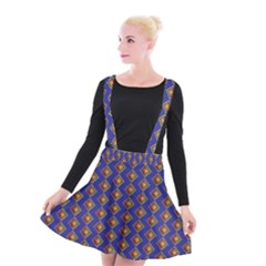 Blue Geometric Losangle Pattern Suspender Skater Skirt