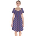 Blue Geometric Losangle Pattern Short Sleeve Bardot Dress View1