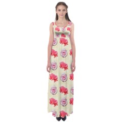 Yellow Floral Roses Pattern Empire Waist Maxi Dress