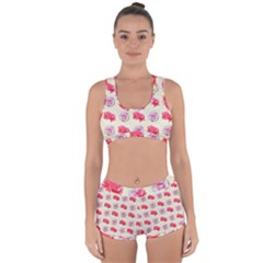 Yellow Floral Roses Pattern Racerback Boyleg Bikini Set