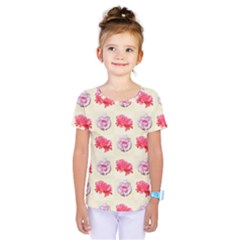 Yellow Floral Roses Pattern Kids  One Piece Tee