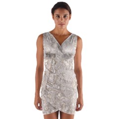 Off White Lace Pattern Wrap Front Bodycon Dress