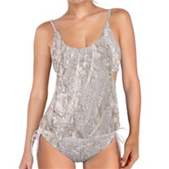 Off White Lace Pattern Tankini Set