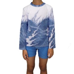 Blue Chinese Dragon Kids  Long Sleeve Swimwear