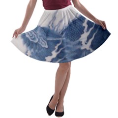 Blue Chinese Dragon A-line Skater Skirt