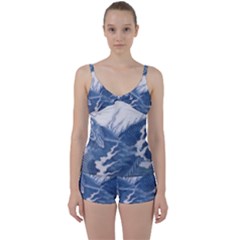 Blue Chinese Dragon Tie Front Two Piece Tankini