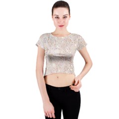 White Sparkle Glitter Pattern Crew Neck Crop Top