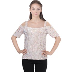 White Sparkle Glitter Pattern Cutout Shoulder Tee