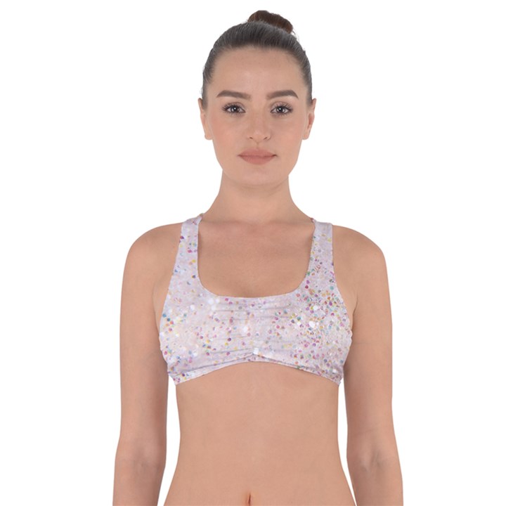 white sparkle glitter pattern Got No Strings Sports Bra