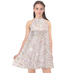 White Sparkle Glitter Pattern Halter Neckline Chiffon Dress 