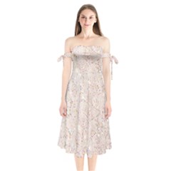 White Sparkle Glitter Pattern Shoulder Tie Bardot Midi Dress