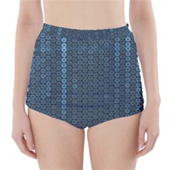 Blue Sparkly Sequin Texture High-waisted Bikini Bottoms