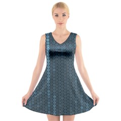 Blue Sparkly Sequin Texture V-neck Sleeveless Skater Dress by paulaoliveiradesign