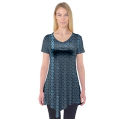 Blue Sparkly Sequin Texture Short Sleeve Tunic  by paulaoliveiradesign