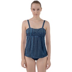 Blue Sparkly Sequin Texture Twist Front Tankini Set