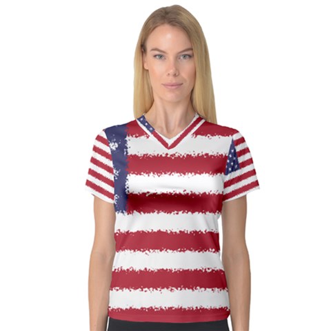 Flag Of The United States America V-neck Sport Mesh Tee by paulaoliveiradesign