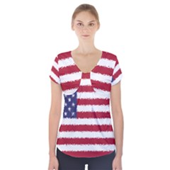 Flag Of The United States America Short Sleeve Front Detail Top by paulaoliveiradesign