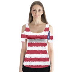 Flag Of The United States America Butterfly Sleeve Cutout Tee 