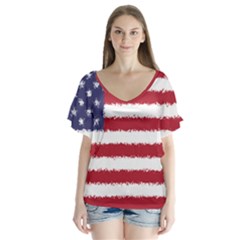 Flag Of The United States America Flutter Sleeve Top by paulaoliveiradesign