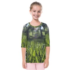 Green Grass Field Kids  Quarter Sleeve Raglan Tee