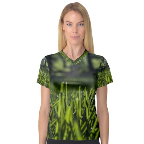 Green Grass Field V-neck Sport Mesh Tee by paulaoliveiradesign