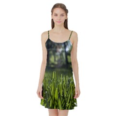 Green Grass Field Satin Night Slip by paulaoliveiradesign