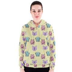 Animals Pastel Children Colorful Women s Zipper Hoodie by BangZart