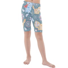 Cute Cat Background Pattern Kids  Mid Length Swim Shorts by BangZart