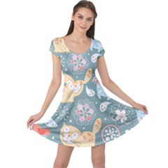 Cute Cat Background Pattern Cap Sleeve Dresses by BangZart