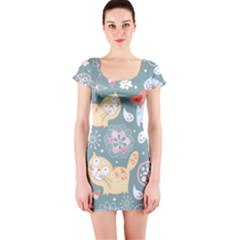 Cute Cat Background Pattern Short Sleeve Bodycon Dress by BangZart