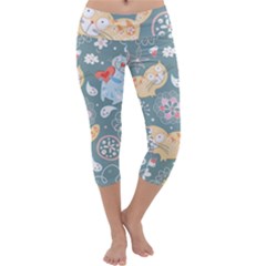 Cute Cat Background Pattern Capri Yoga Leggings by BangZart