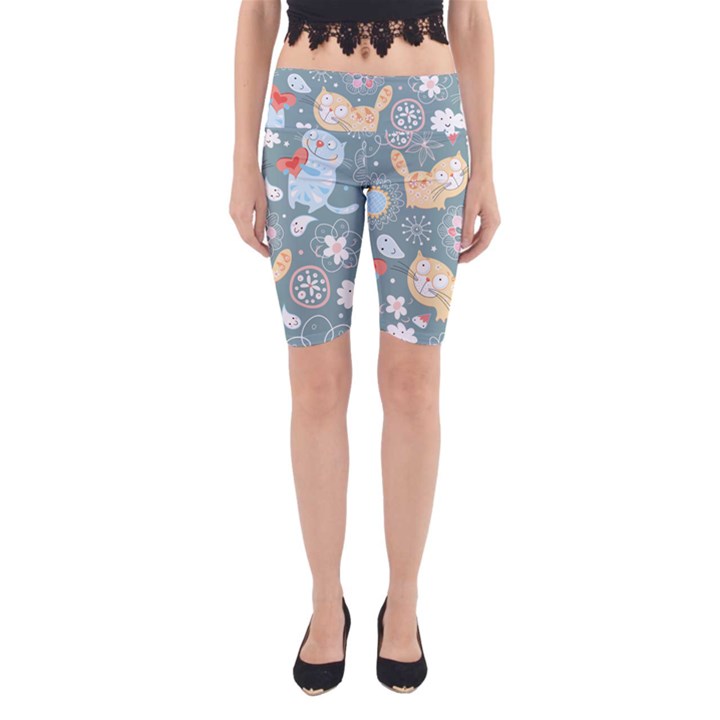 Cute Cat Background Pattern Yoga Cropped Leggings