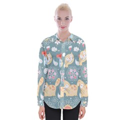 Cute Cat Background Pattern Womens Long Sleeve Shirt