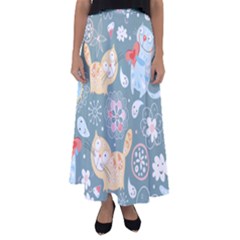 Cute Cat Background Pattern Flared Maxi Skirt